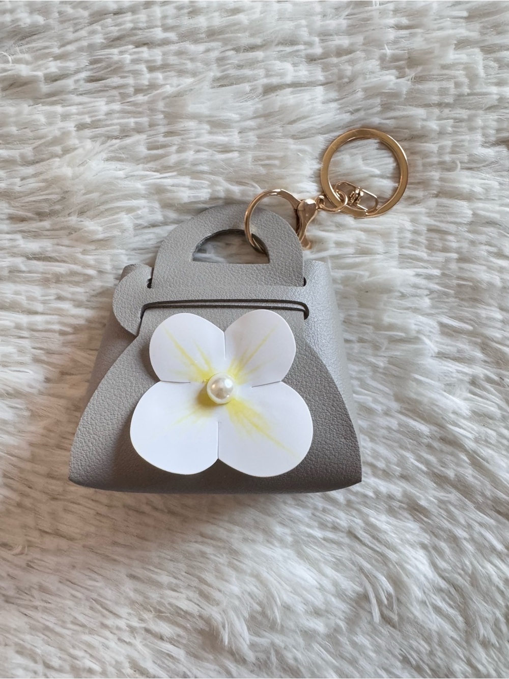Gray mini purse  bag Charm Keychain flower Accent